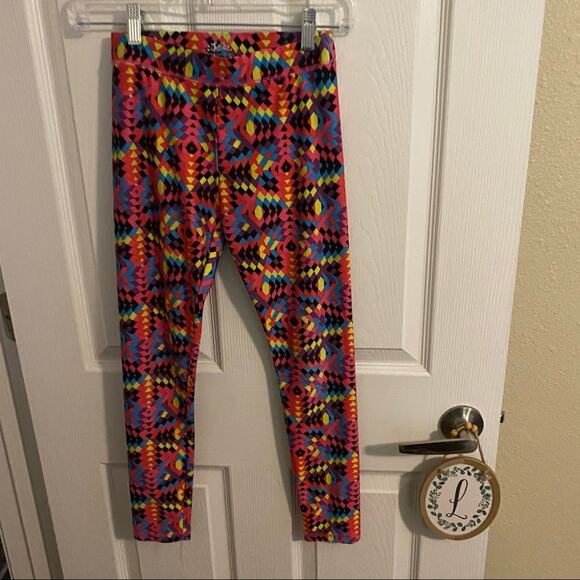 Justice Girls’ Size 10 Bright Retro 80s Leggings Multicolor Pink Yellow Black - Picture 2 of 7